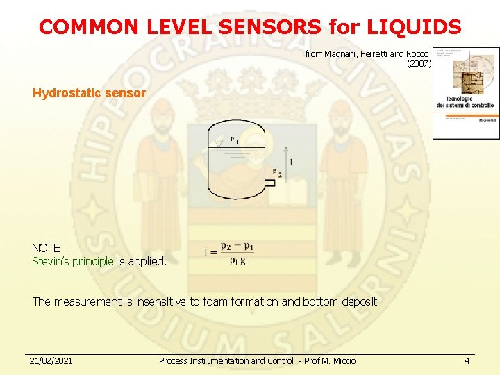 COMMON LEVEL SENSORS for LIQUIDS from Magnani, Ferretti and Rocco (2007) Hydrostatic sensor NOTE: