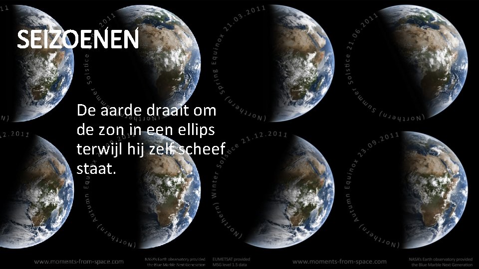 SEIZOENEN De aarde draait om de zon in een ellips terwijl hij zelf scheef