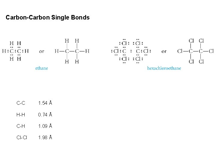 Carbon-Carbon Single Bonds C-C 1. 54 Å H-H 0. 74 Å C-H 1. 09