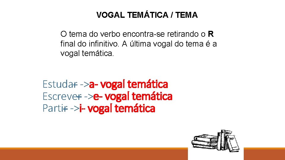 VOGAL TEMÁTICA / TEMA O tema do verbo encontra-se retirando o R final do