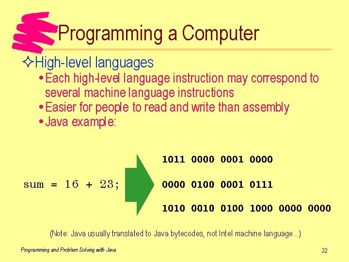 Programming a Computer ²High-level languages Each high-level language instruction may correspond to several machine