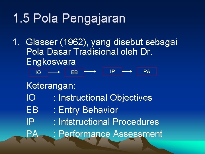 1. 5 Pola Pengajaran 1. Glasser (1962), yang disebut sebagai Pola Dasar Tradisional oleh