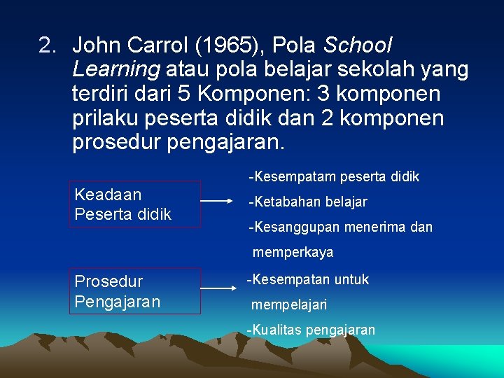 2. John Carrol (1965), Pola School Learning atau pola belajar sekolah yang terdiri dari
