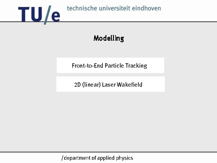 Modelling Front-to-End Particle Tracking 2 D (linear) Laser Wakefield /n 