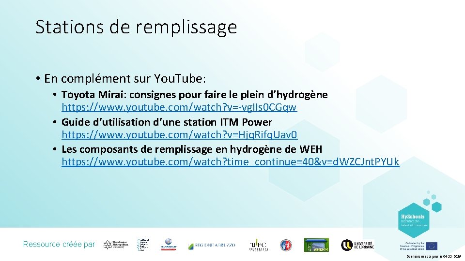 Stations de remplissage • En complément sur You. Tube: • Toyota Mirai: consignes pour