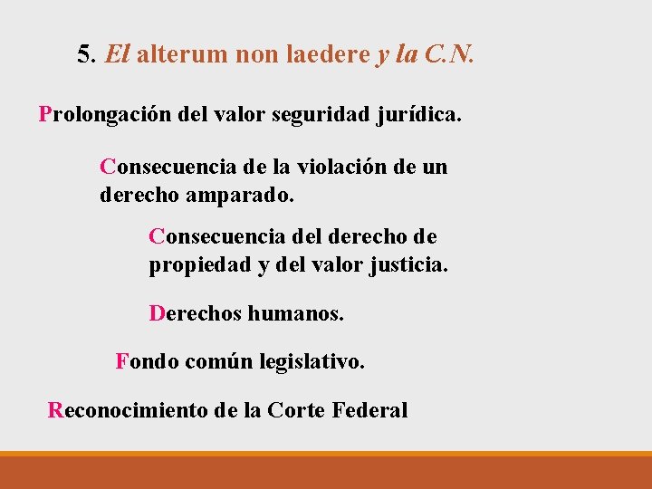 5. El alterum non laedere y la C. N. Prolongación del valor seguridad jurídica.