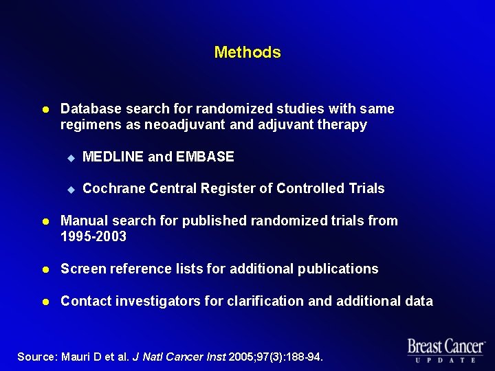 Methods l Database search for randomized studies with same regimens as neoadjuvant and adjuvant