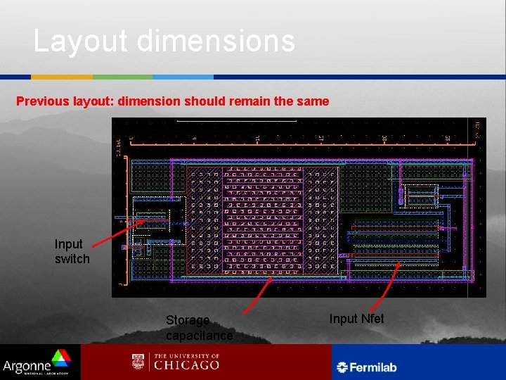 Layout dimensions Previous layout: dimension should remain the same Input switch Storage capacitance Input