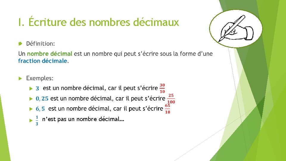 I. Écriture des nombres décimaux n’est pas un nombre décimal… 