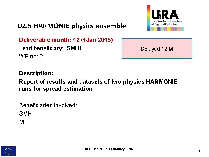 D 2. 5 HARMONIE physics ensemble Deliverable month: 12 (1 Jan 2015) Lead beneficiary: