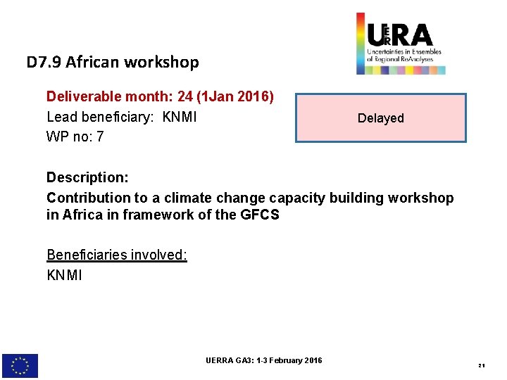 D 7. 9 African workshop Deliverable month: 24 (1 Jan 2016) Lead beneficiary: KNMI