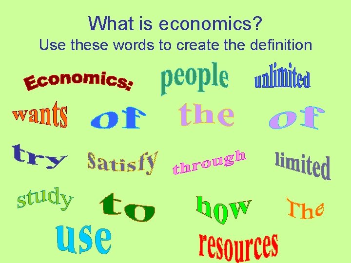 What is economics? Use these words to create the definition 