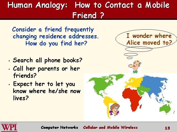 Human Analogy: How to Contact a Mobile Friend ? Consider a friend frequently changing