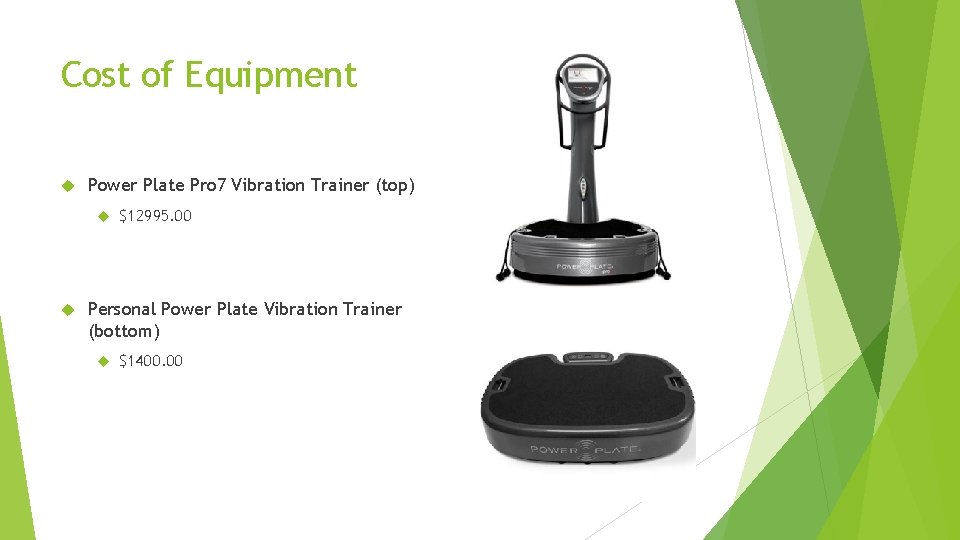 Cost of Equipment Power Plate Pro 7 Vibration Trainer (top) $12995. 00 Personal Power