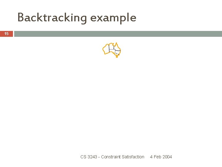 Backtracking example 15 CS 3243 - Constraint Satisfaction 4 Feb 2004 Backtracking example 15 CS 3243 - Constraint Satisfaction 4 Feb 2004
