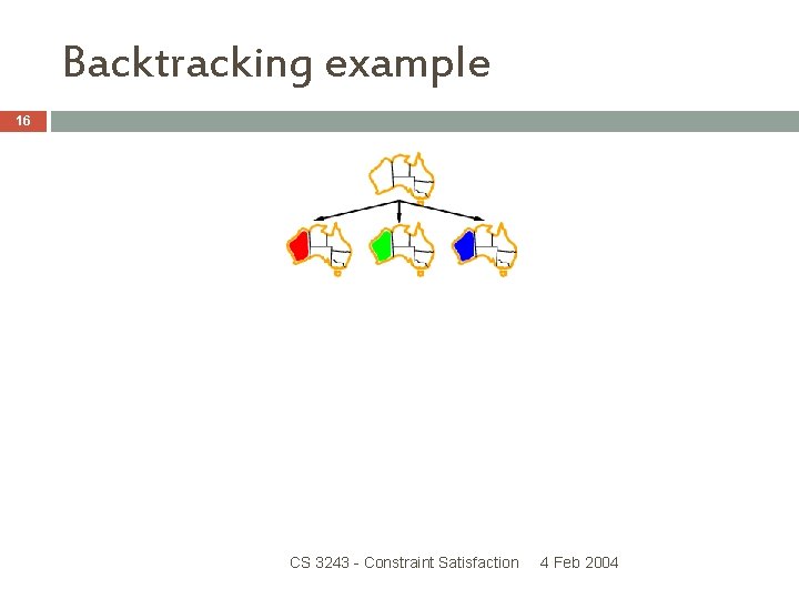 Backtracking example 16 CS 3243 - Constraint Satisfaction 4 Feb 2004 Backtracking example 16 CS 3243 - Constraint Satisfaction 4 Feb 2004