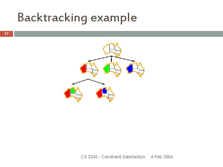 Backtracking example 17 CS 3243 - Constraint Satisfaction 4 Feb 2004 Backtracking example 17 CS 3243 - Constraint Satisfaction 4 Feb 2004