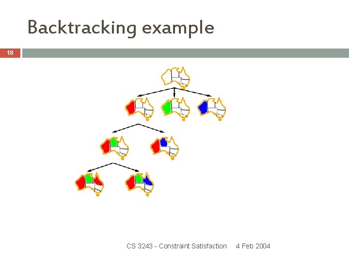 Backtracking example 18 CS 3243 - Constraint Satisfaction 4 Feb 2004 Backtracking example 18 CS 3243 - Constraint Satisfaction 4 Feb 2004