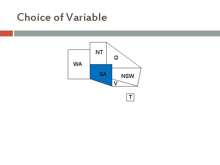 Choice of Variable NT Q WA SA NSW V T Choice of Variable NT Q WA SA NSW V T