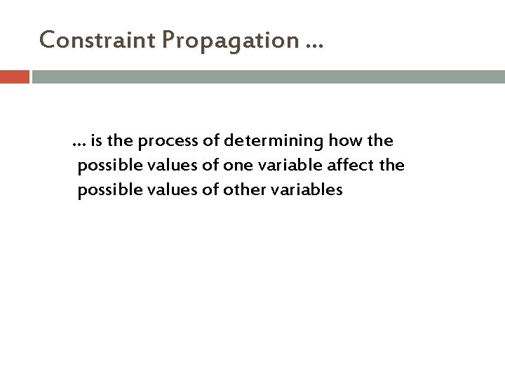 Constraint Propagation … … is the process of determining how the possible values of Constraint Propagation … … is the process of determining how the possible values of