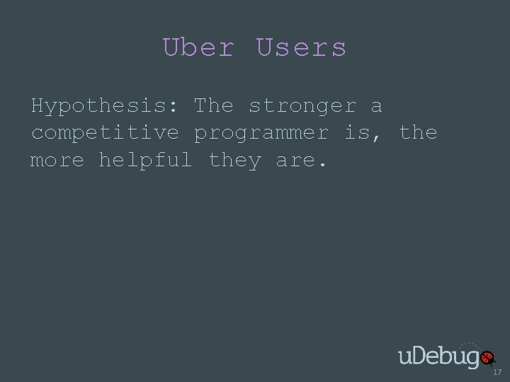 Uber Users Hypothesis: The stronger a competitive programmer is, the more helpful they are.