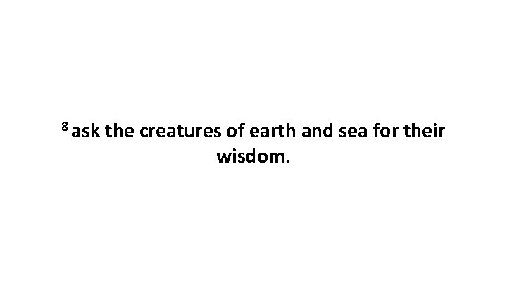 8 ask the creatures of earth and sea for their wisdom. 