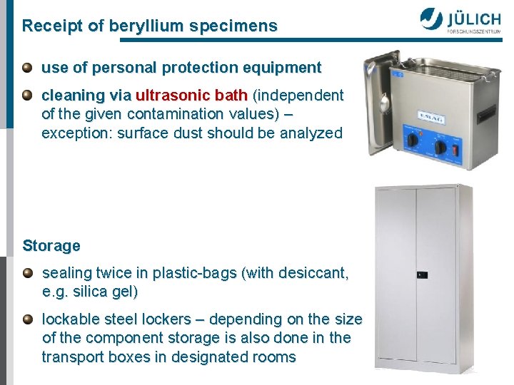 Receipt of beryllium specimens use of personal protection equipment cleaning via ultrasonic bath (independent