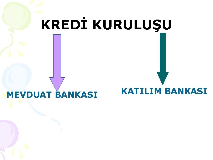 KREDİ KURULUŞU MEVDUAT BANKASI KATILIM BANKASI 