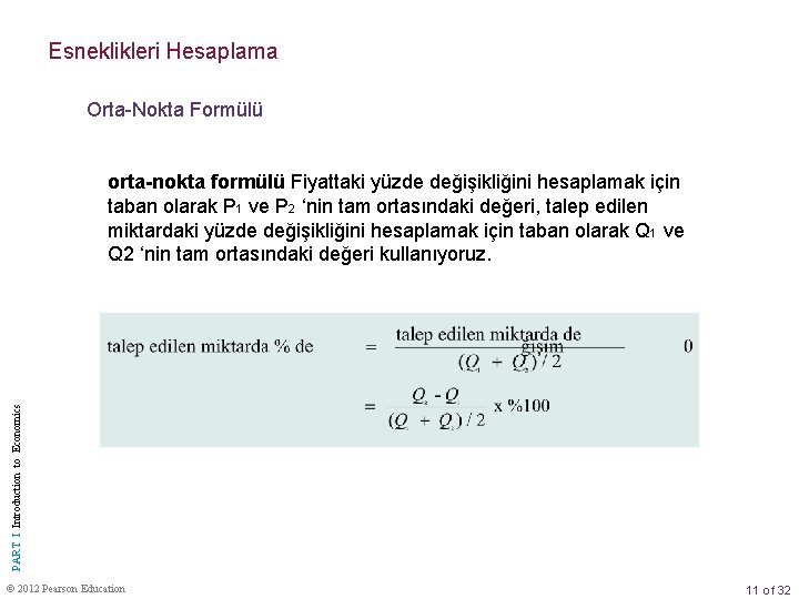 Esneklikleri Hesaplama Orta-Nokta Formülü PART I Introduction to Economics orta-nokta formülü Fiyattaki yüzde değişikliğini