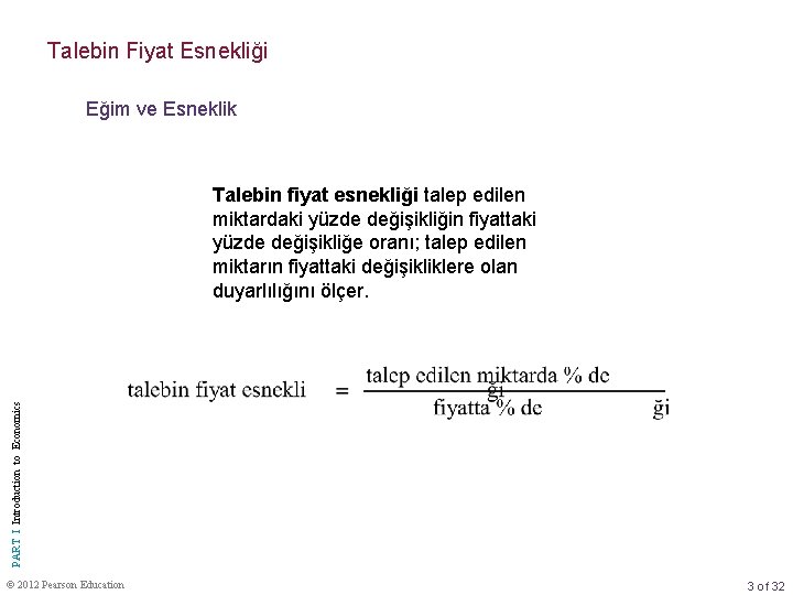 Talebin Fiyat Esnekliği Eğim ve Esneklik PART I Introduction to Economics Talebin fiyat esnekliği