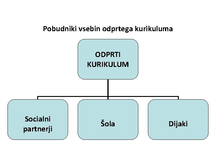 Pobudniki vsebin odprtega kurikuluma ODPRTI KURIKULUM Socialni partnerji Šola Dijaki 