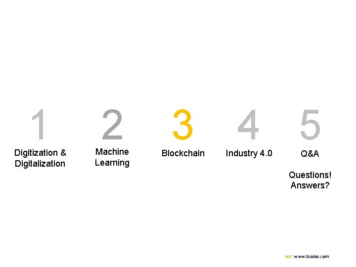 1 Digitization & Digitalization 2 Machine Learning 3 Blockchain 4 5 Industry 4. 0