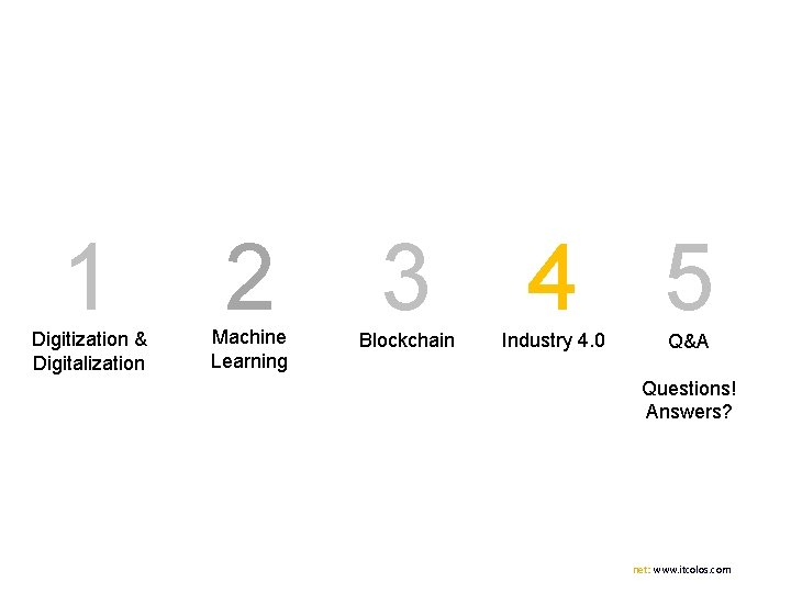 1 Digitization & Digitalization 2 Machine Learning 3 Blockchain 4 5 Industry 4. 0