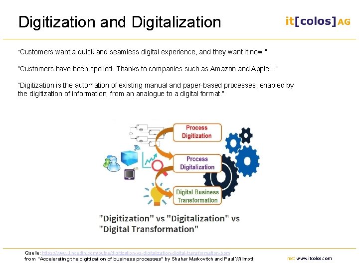 Digitization and Digitalization “Customers want a quick and seamless digital experience, and they want