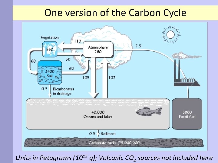 One version of the Carbon Cycle Units in Petagrams (1015 g); Volcanic CO 2 One version of the Carbon Cycle Units in Petagrams (1015 g); Volcanic CO 2