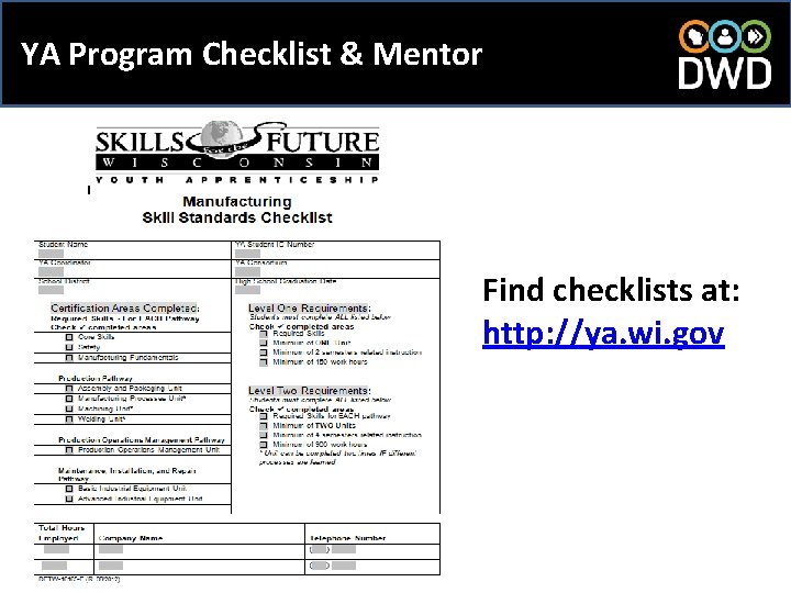 YA Program Checklist & Mentor Find checklists at: http: //ya. wi. gov 