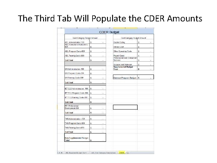 The Third Tab Will Populate the CDER Amounts 