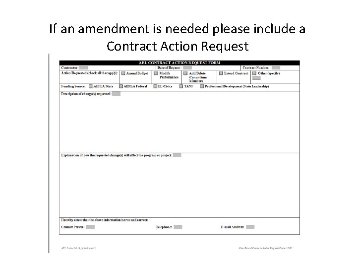 If an amendment is needed please include a Contract Action Request 