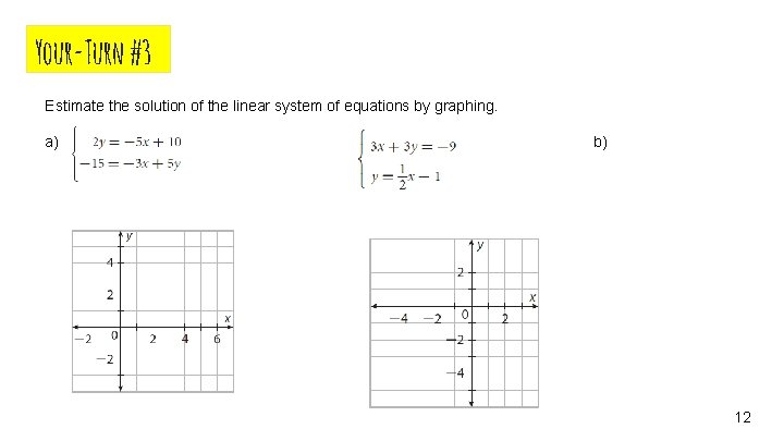 Your-Turn #3 Estimate the solution of the linear system of equations by graphing. a)