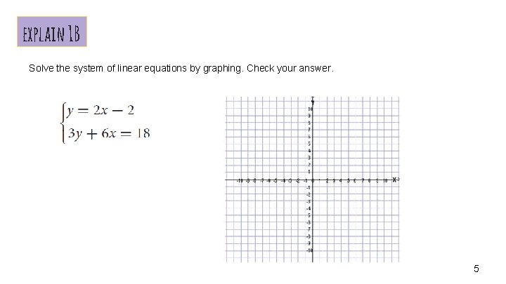 explain 1 B Solve the system of linear equations by graphing. Check your answer.