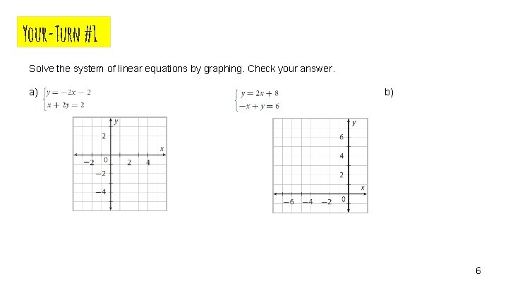 Your-Turn #1 Solve the system of linear equations by graphing. Check your answer. a)