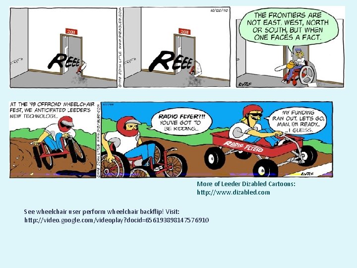 More of Leeder Dizabled Cartoons: http: //www. dizabled. com See wheelchair user perform wheelchair