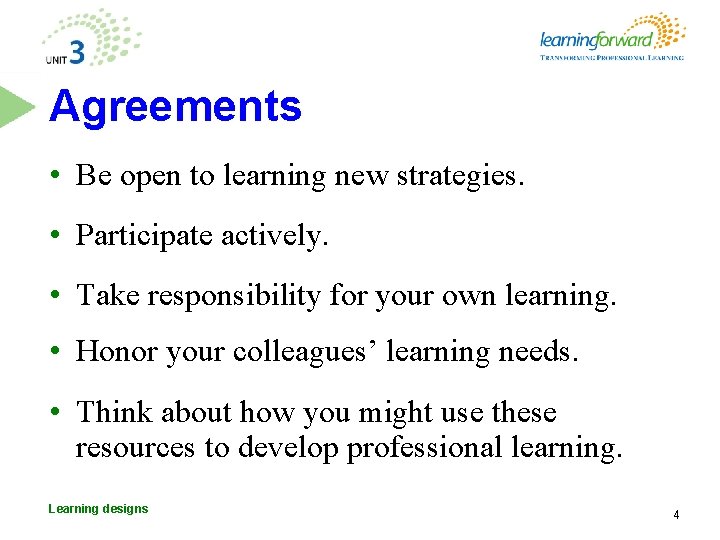 Agreements • Be open to learning new strategies. • Participate actively. • Take responsibility Agreements • Be open to learning new strategies. • Participate actively. • Take responsibility