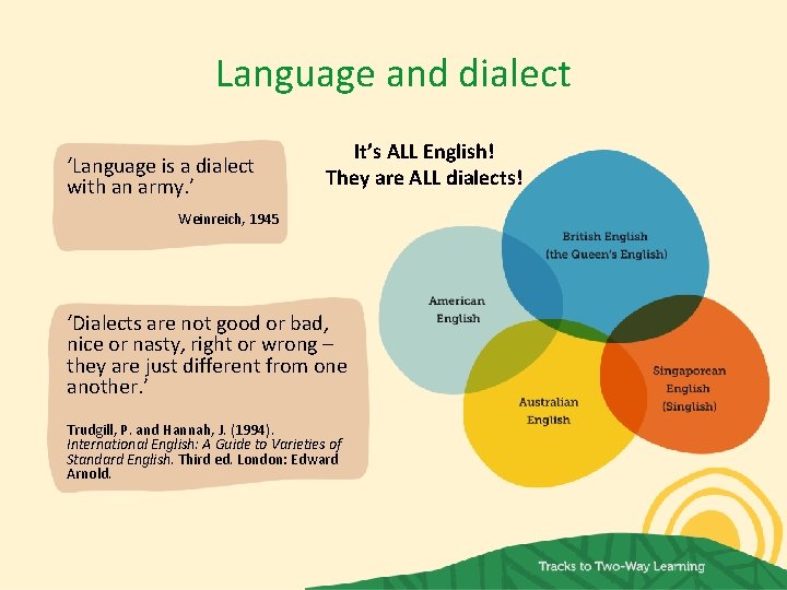 Language and dialect ‘Language is a dialect with an army. ’ It’s ALL English!