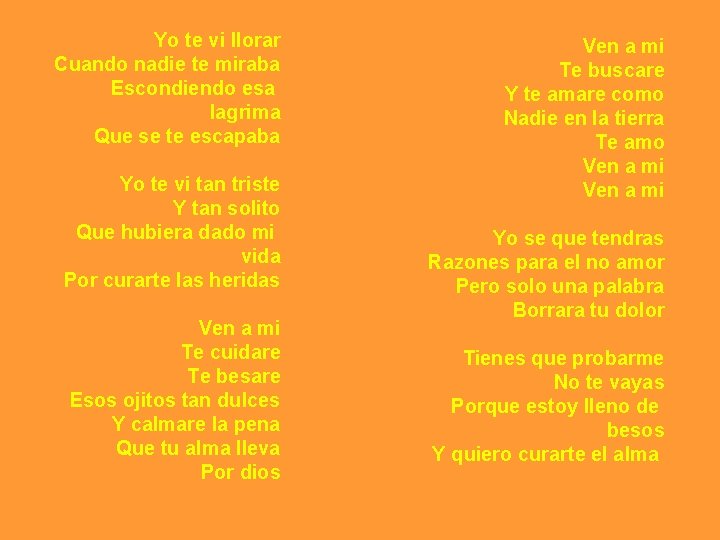 Yo te vi llorar Cuando nadie te miraba Escondiendo esa lagrima Que se te