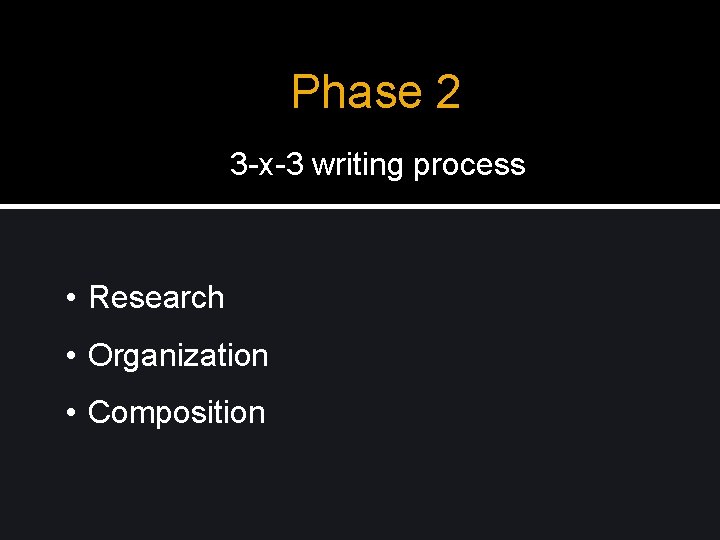 Phase 2 3 -x-3 writing process • Research • Organization • Composition 