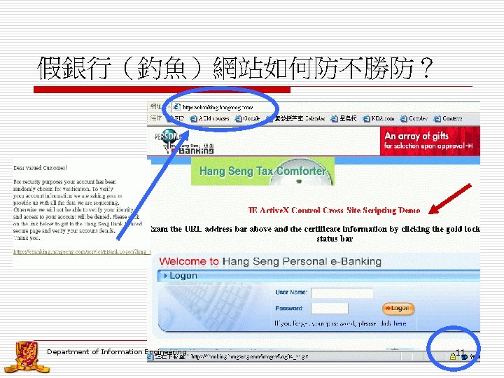 假銀行（釣魚）網站如何防不勝防？ Department of Information Engineering 11 