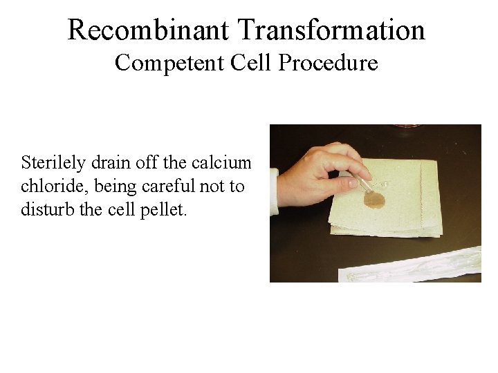 Recombinant Transformation Competent Cell Procedure Sterilely drain off the calcium chloride, being careful not