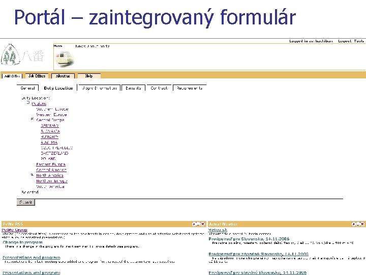 Portál – zaintegrovaný formulár 