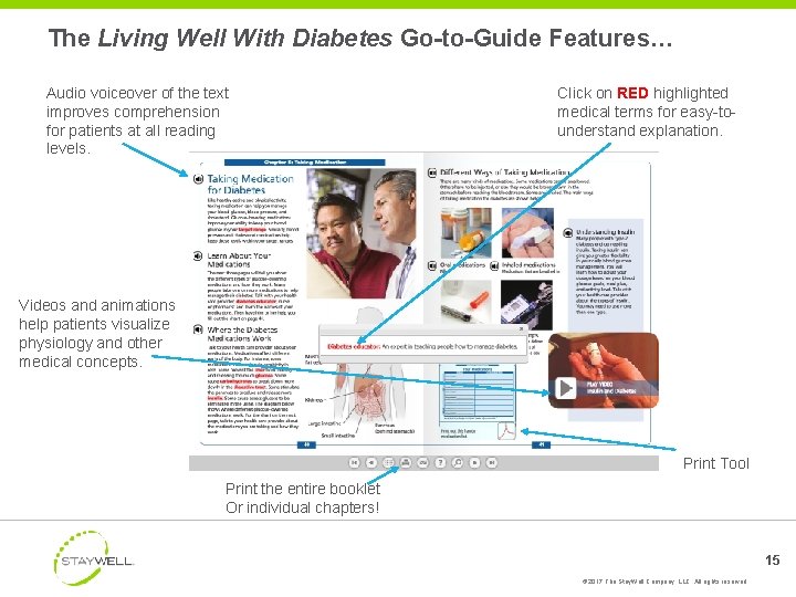 The Living Well With Diabetes Go-to-Guide Features… Audio voiceover of the text improves comprehension